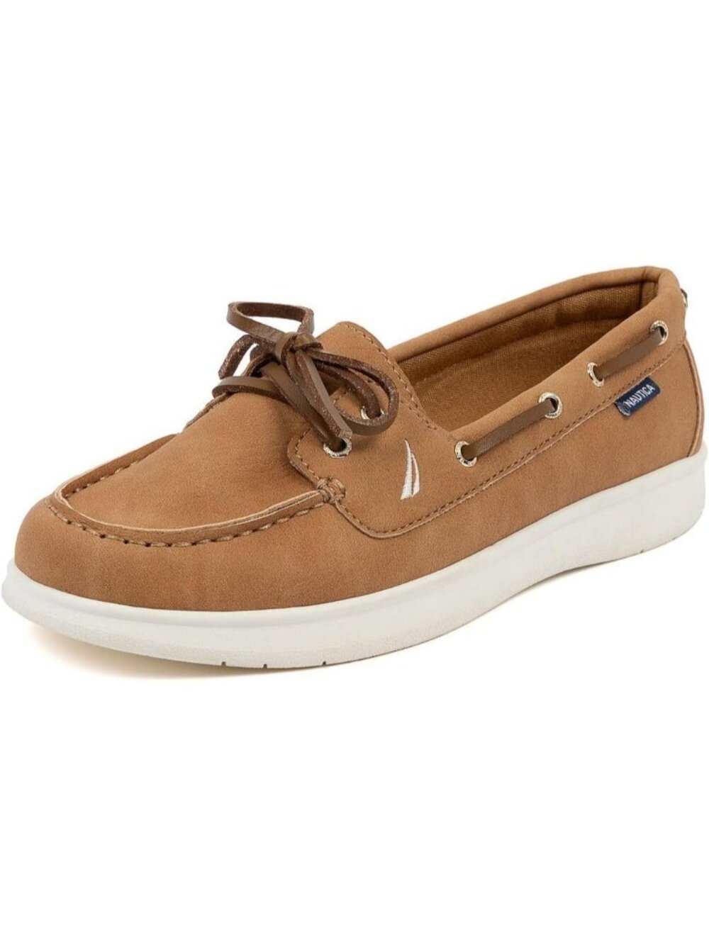 Women's Tan Faux Leather Moc-Toe Loafers with Cushioned Insole Sneakers